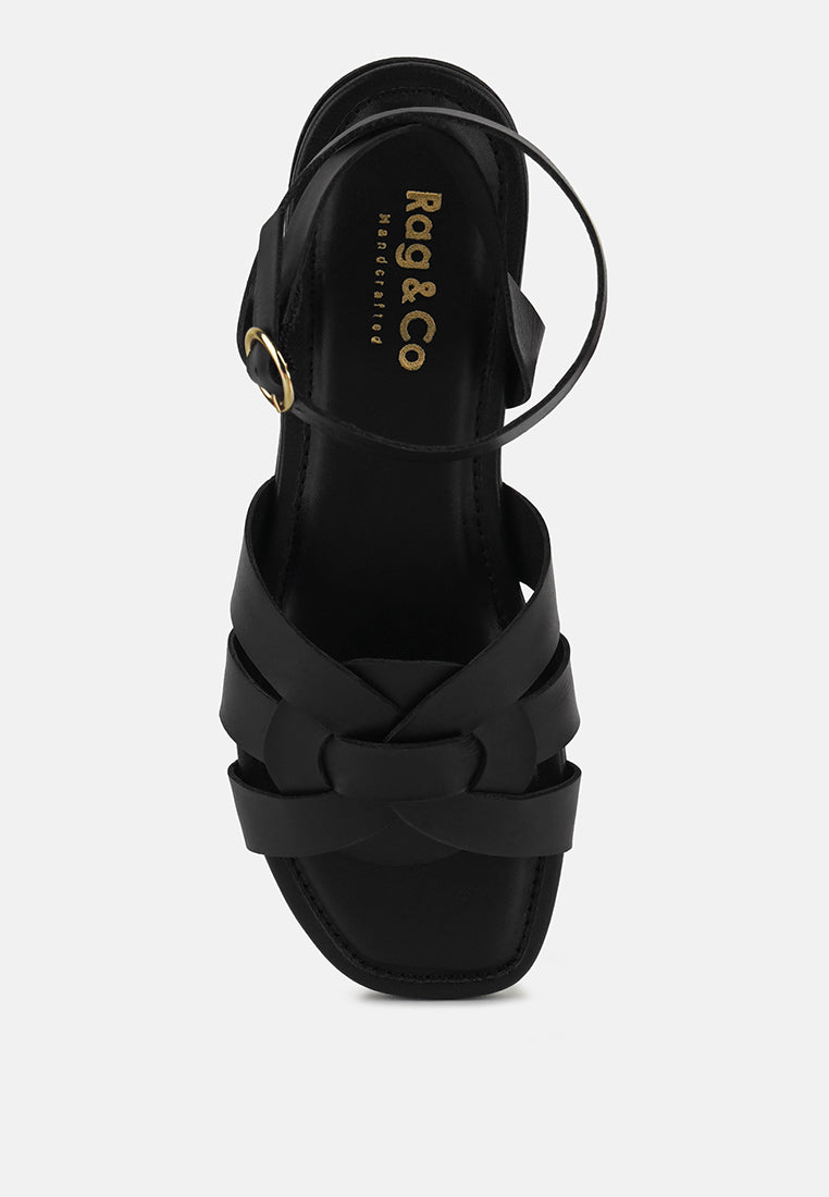 ASHTON Black Flat Ankle Strap Sandals#color_black
