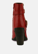 cat-track red leather heeled ankle boots_red