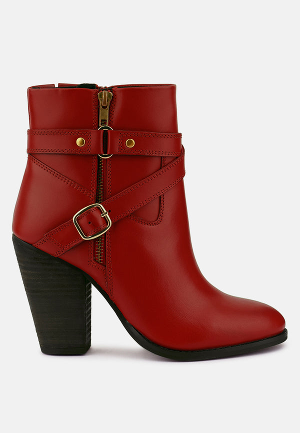 cat-track red leather heeled ankle boots_red