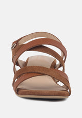 ASTRID Tan Mid Heeled Block Leather Sandal-Tan