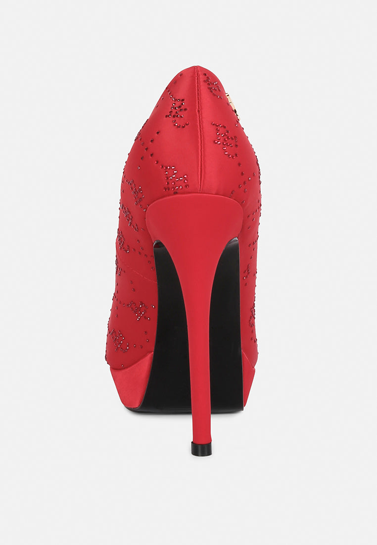 ballard red monogram satin stiletto pumps#color_red