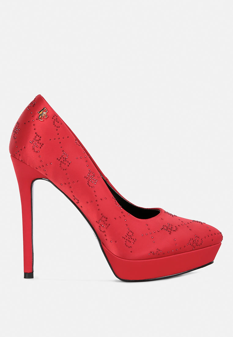 ballard red monogram satin stiletto pumps#color_red