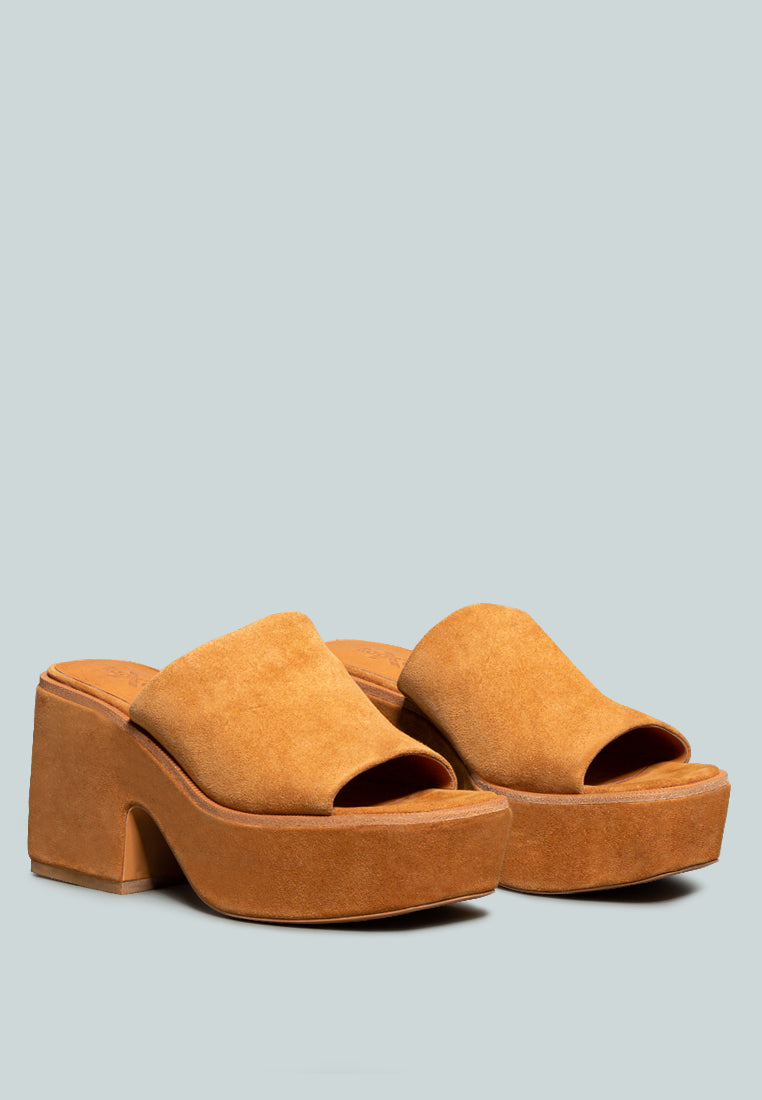 BARDOT Tan Fine Suede Handcrafted Platform Slides_Tan