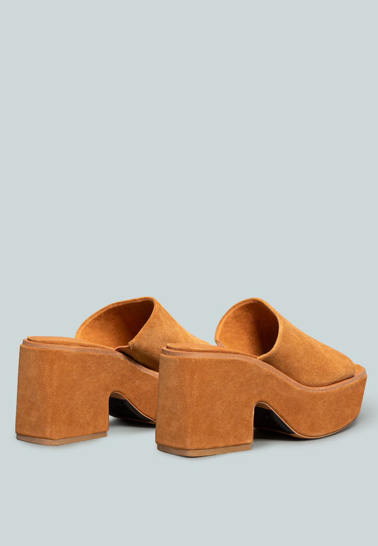 BARDOT Tan Fine Suede Handcrafted Platform Slides_Tan