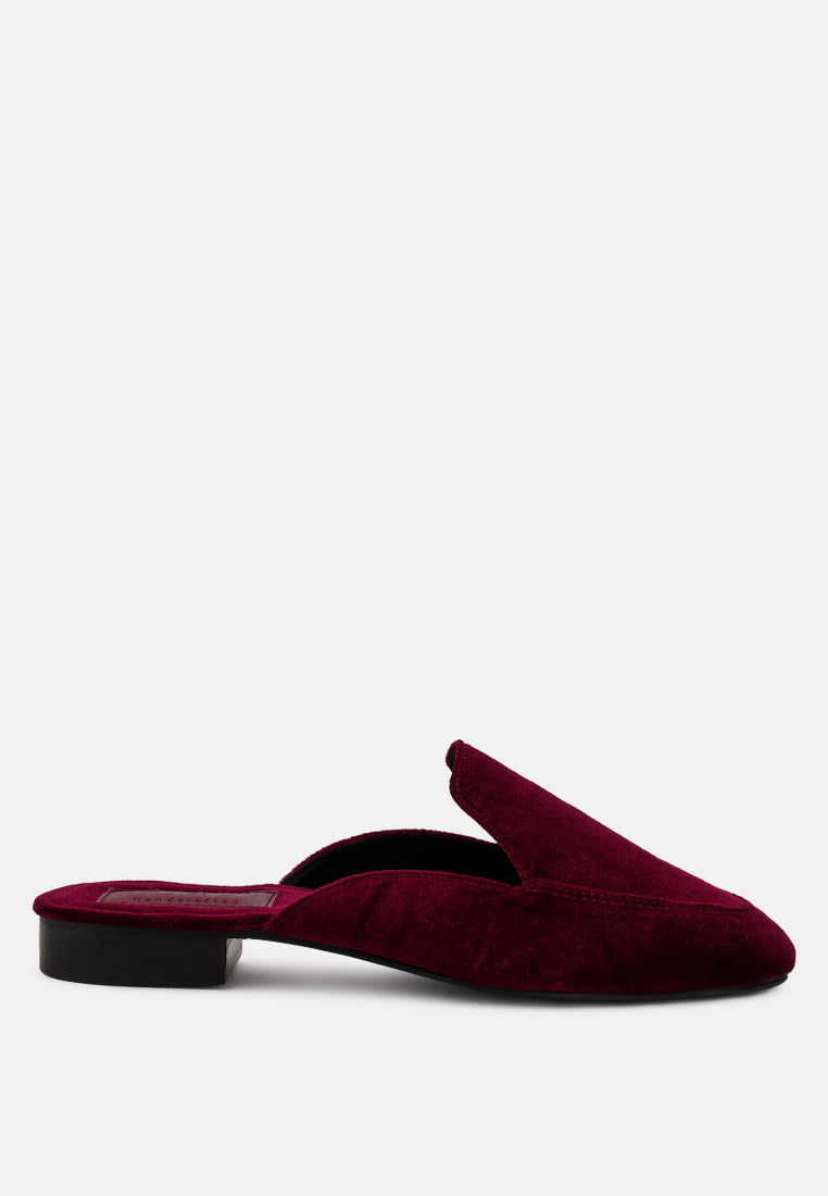 BATISTE Burgundy Velvet Handcrafted Mules_Burgundy