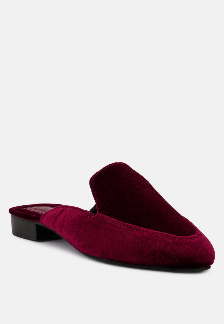 BATISTE Burgundy Velvet Handcrafted Mules_Burgundy
