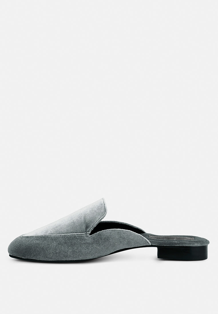 BATISTE Grey Velvet Handcrafted Mules_Grey