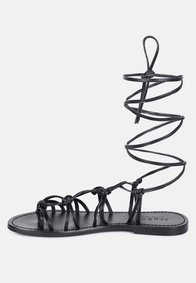 BAXEA Handcrafted Black Tie Up String Flats_Black