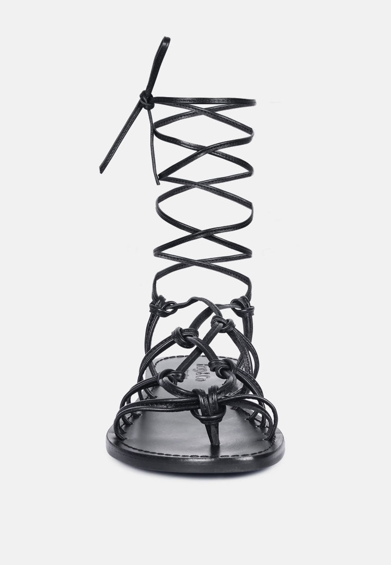 BAXEA Handcrafted Black Tie Up String Flats_Black