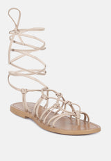 BAXEA Handcrafted Latte Tie Up String Flats_Latte