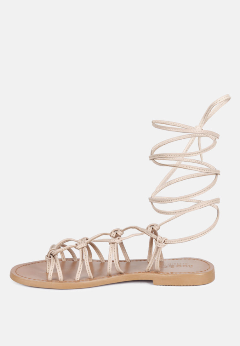 BAXEA Handcrafted Latte Tie Up String Flats_Latte