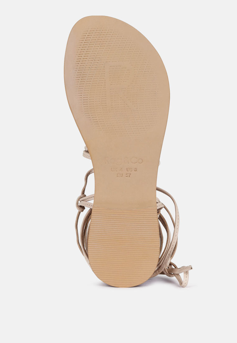 BAXEA Handcrafted Latte Tie Up String Flats_Latte