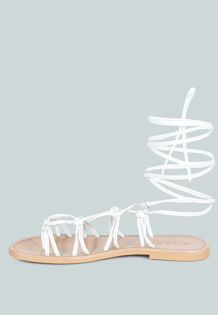 BAXEA Handcrafted White Tie Up String Flats_White