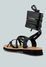 BLEDEL Black Lace Up Square Toe Gladiator Sandals_Black