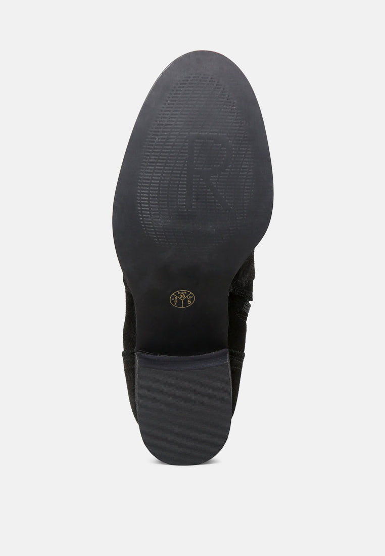 BOWIE Black Stacked Heel Leather Boots-Black