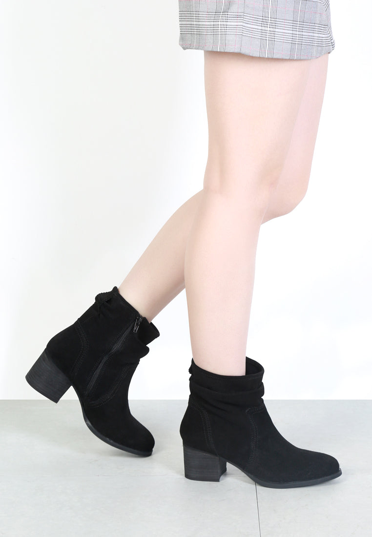 BOWIE Black Stacked Heel Leather Boots-Black