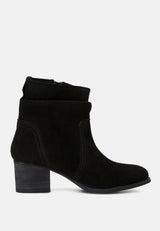 BOWIE Black Stacked Heel Leather Boots-Black