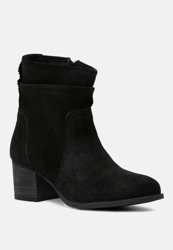 BOWIE Black Stacked Heel Leather Boots-Black