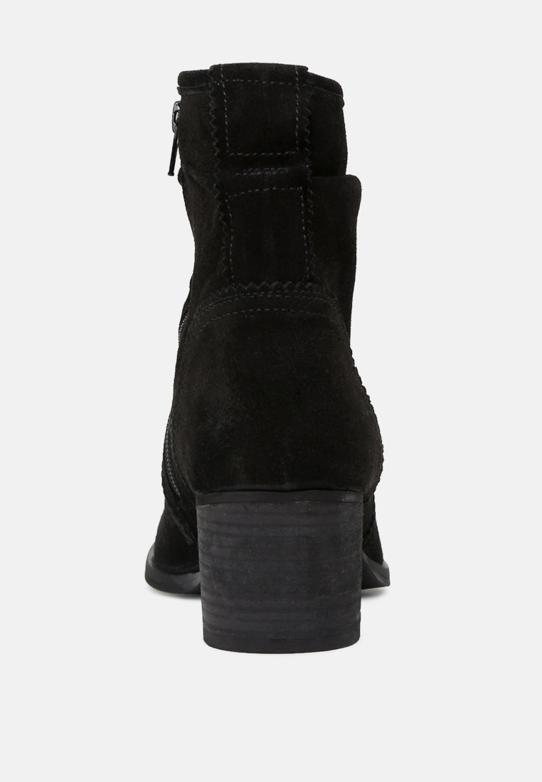 BOWIE Black Stacked Heel Leather Boots-Black
