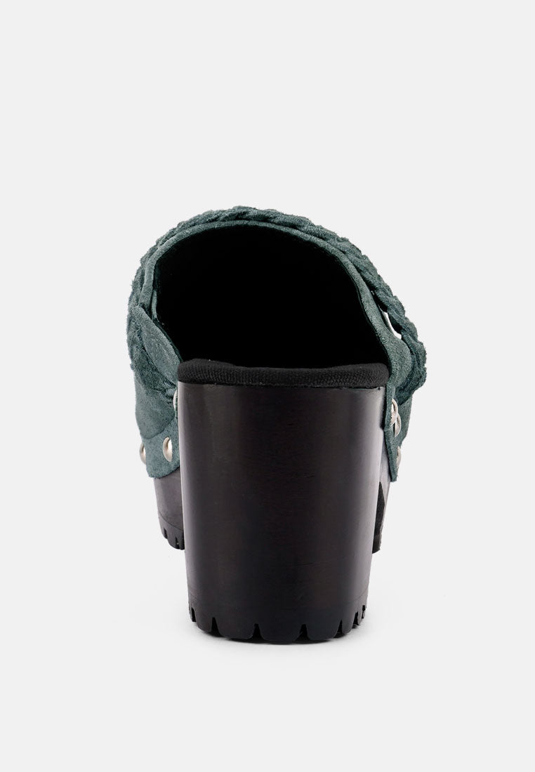 BRAGA Grey Fine Suede Handcrafted Platform Slides_Grey