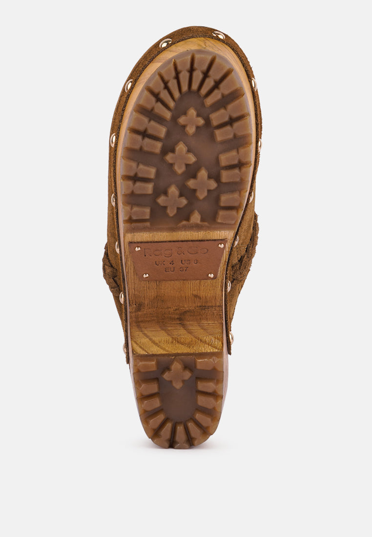 BRAGA Tan Fine Suede Handcrafted Platform Slides_Tan