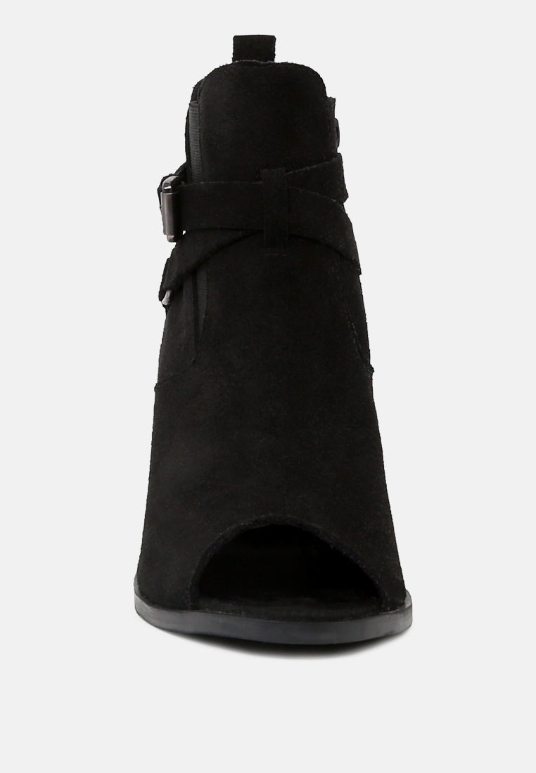 BRIA Black Peep Toe Ankle Boots-Black