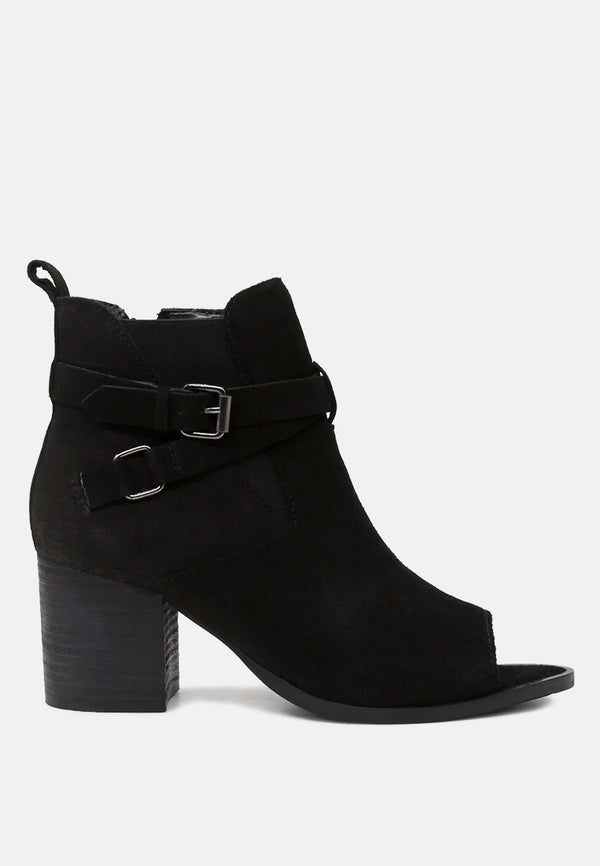 BRIA Black Peep Toe Ankle Boots-Black