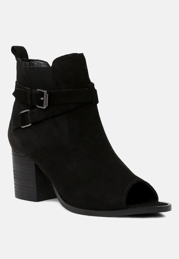 BRIA Black Peep Toe Ankle Boots-Black