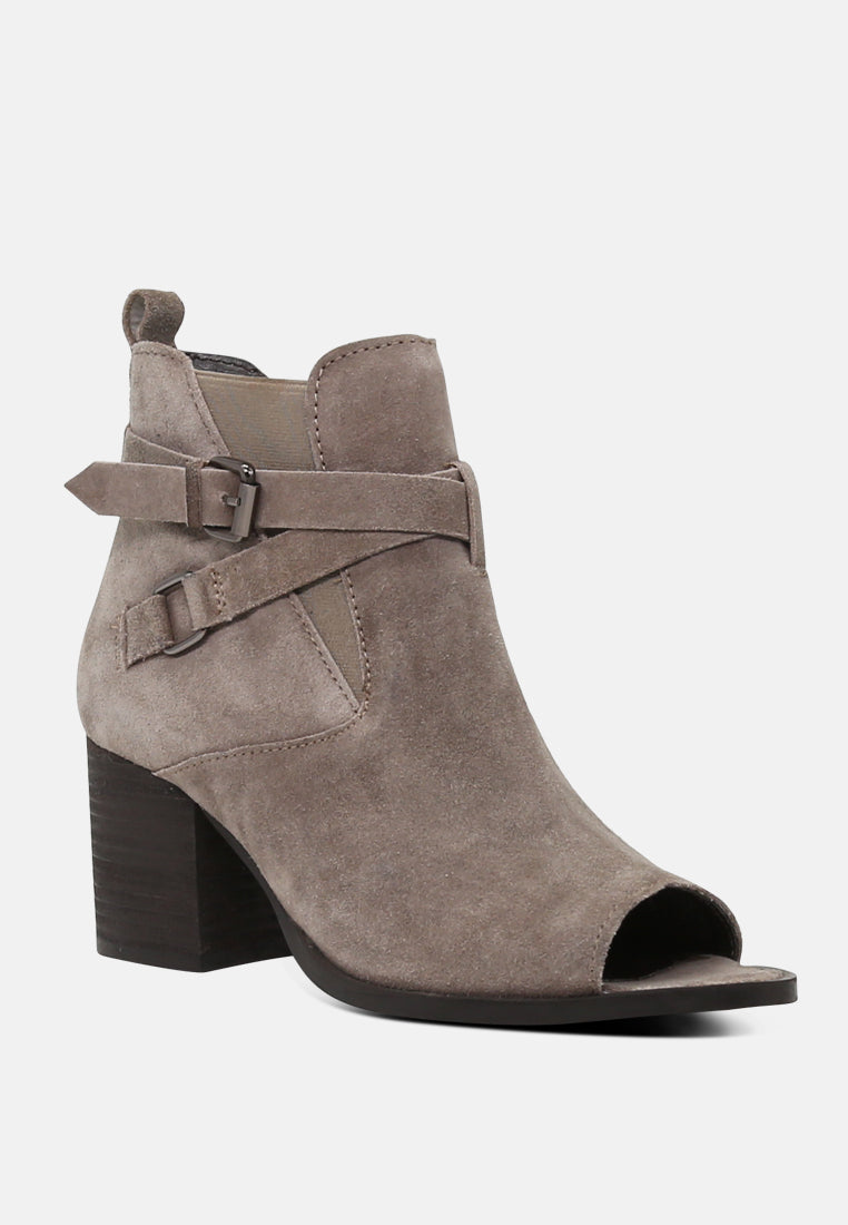 BRIA Taupe Peep Toe Ankle Boots-Taupe