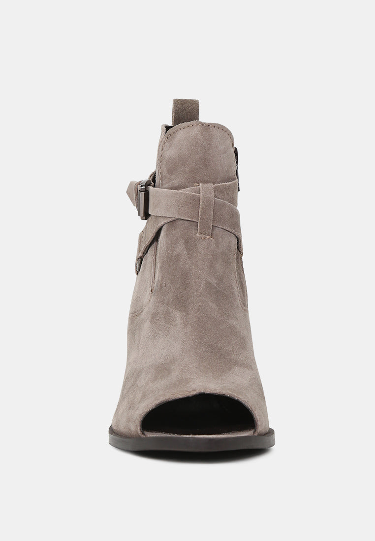 BRIA Taupe Peep Toe Ankle Boots-Taupe