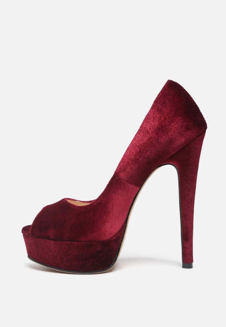 BRIELLE High Heel Peep Toe Stiletto in Burgundy-Burgundy