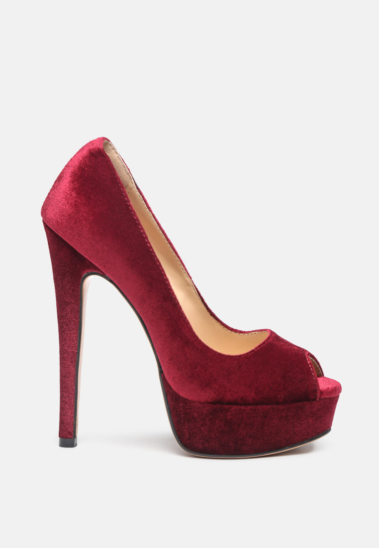 BRIELLE High Heel Peep Toe Stiletto in Burgundy-Burgundy