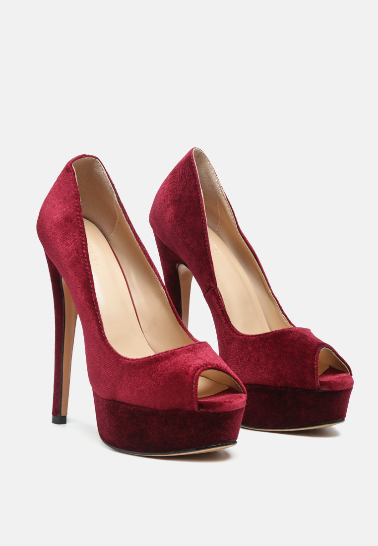 BRIELLE High Heel Peep Toe Stiletto in Burgundy-Burgundy
