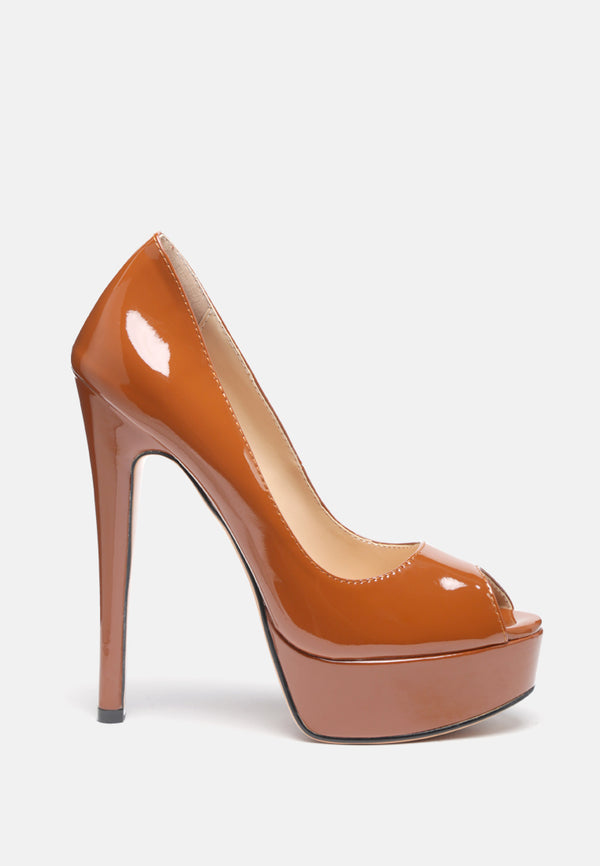 BRIELLE High Heel Peep Toe Stiletto in Mocca-Mocca