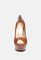 BRIELLE High Heel Peep Toe Stiletto in Mocca-Mocca