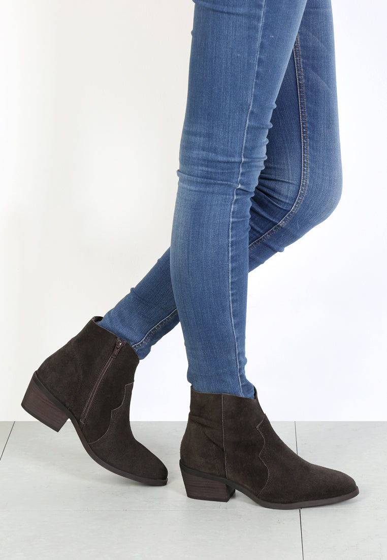 BRISA Dark Brown Ankle Boots-Dark Brown