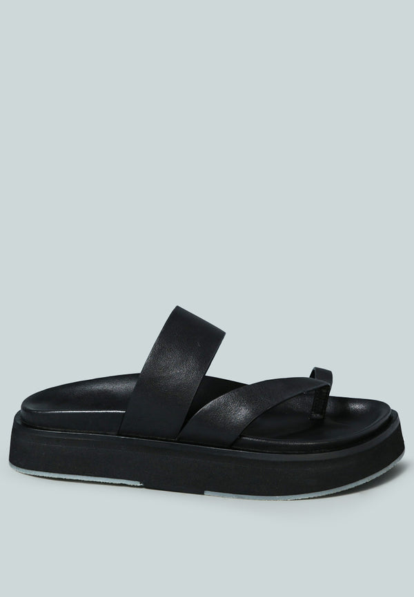 BULLOCK Slip-On Leather Sandal in Black-Black