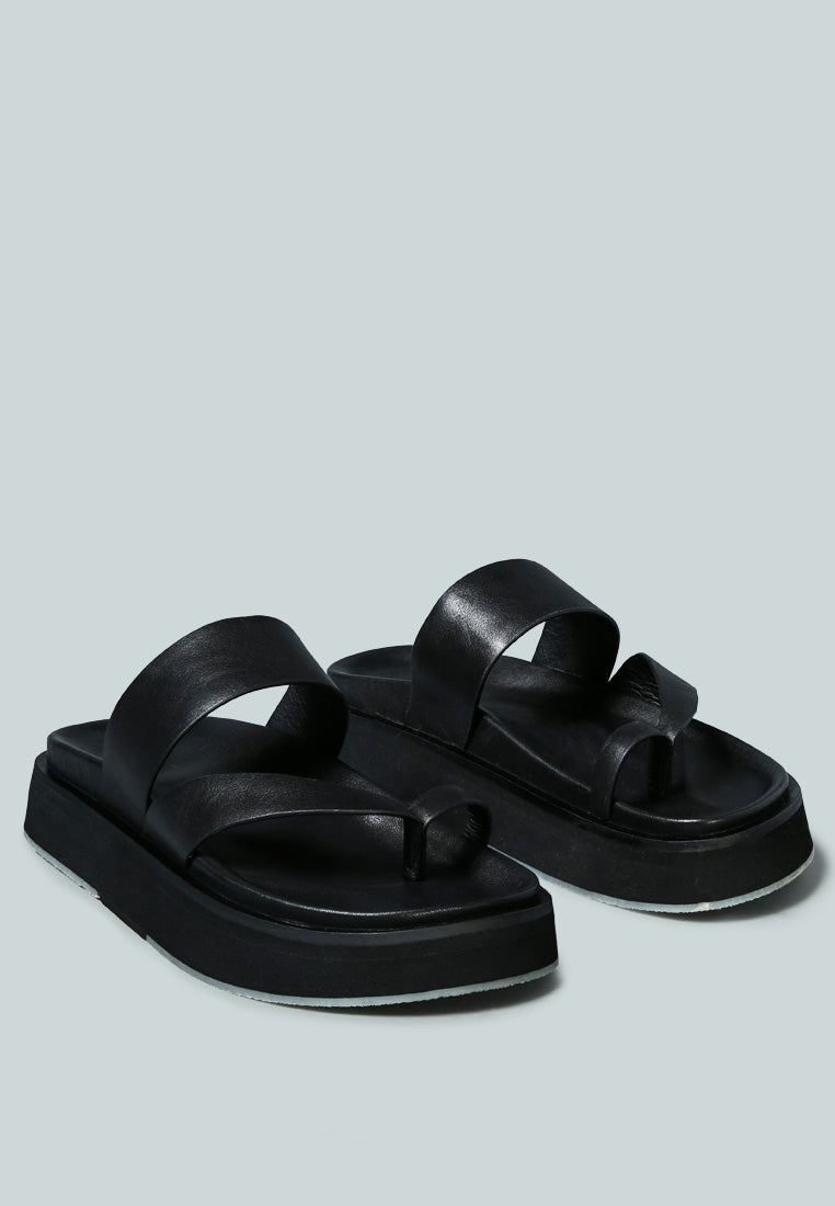 BULLOCK Slip-On Leather Sandal in Black-Black