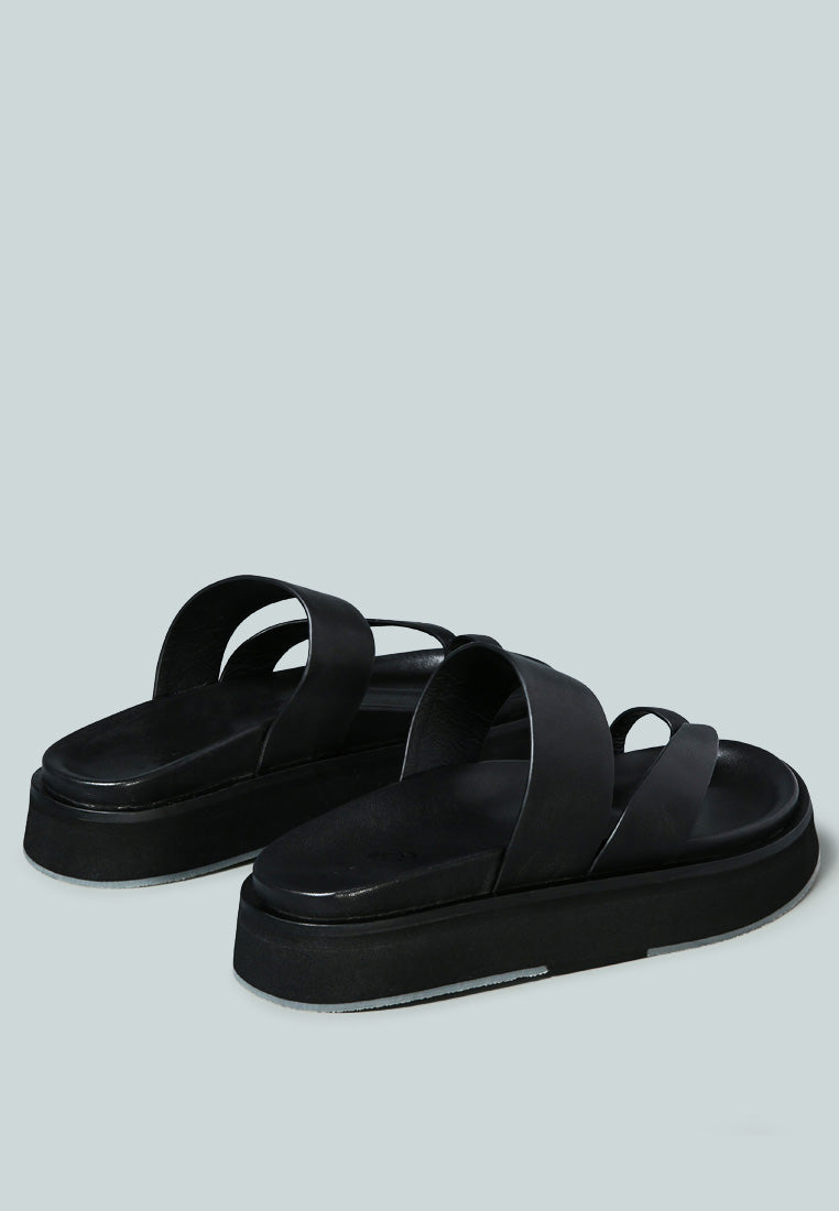 BULLOCK Slip-On Leather Sandal in Black-Black