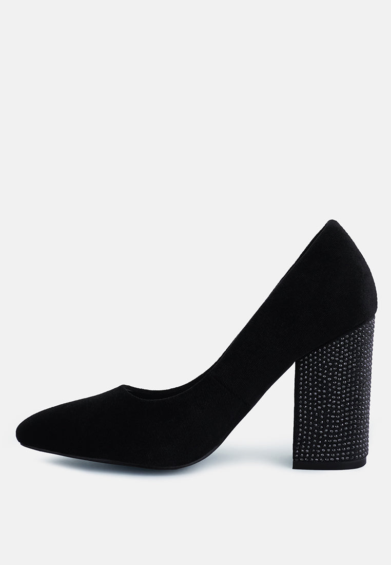 cyber girl black diamante block heeled pumps#color_black