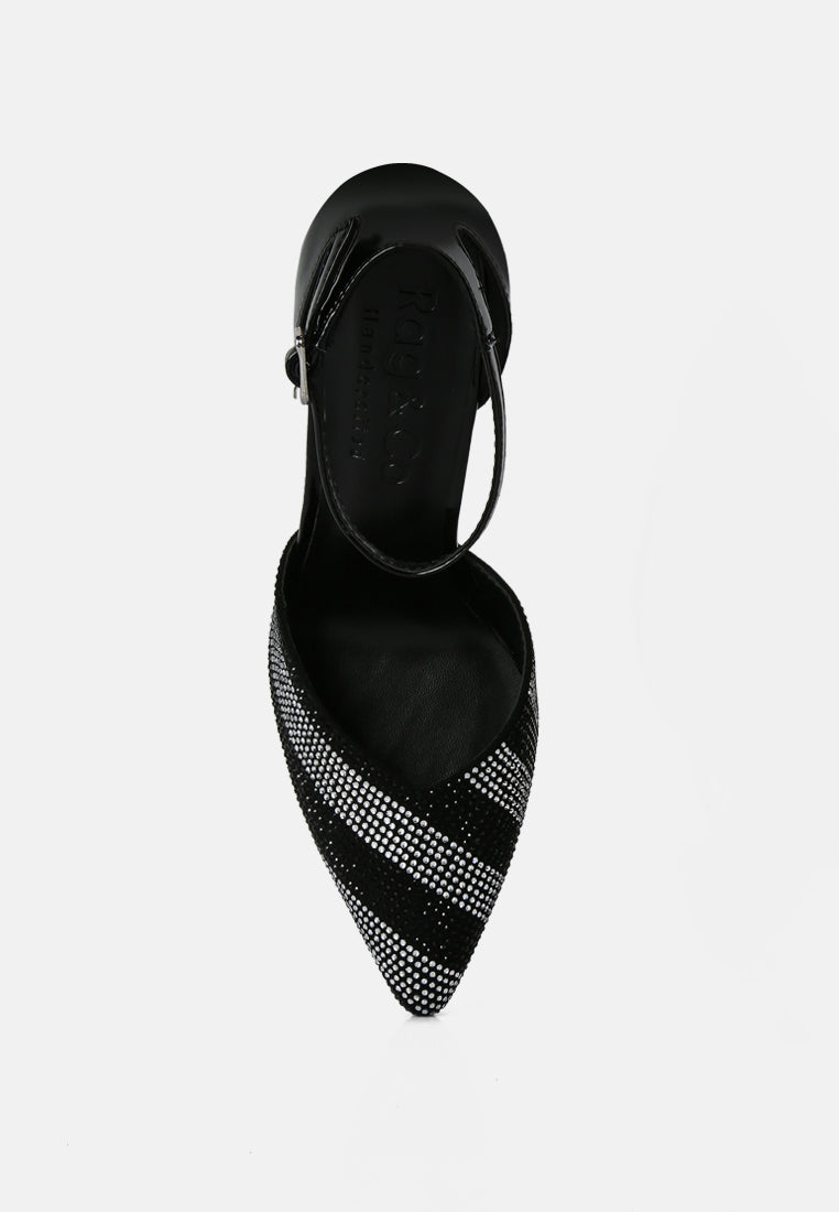 NOBLES Black High Heeled Patent Diamante Sandals_Black