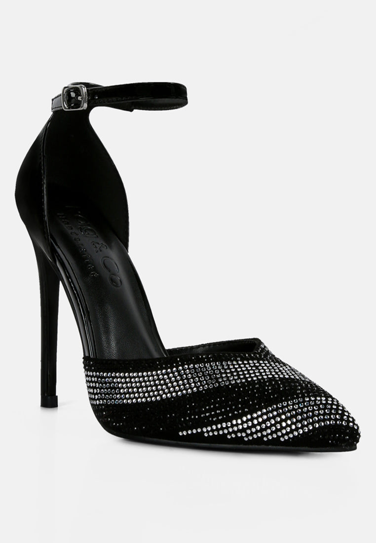 NOBLES Black High Heeled Patent Diamante Sandals_Black