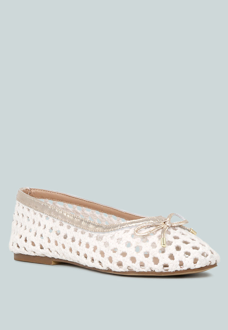 Brionna White Cotton Mesh Flat Ballerinas-White