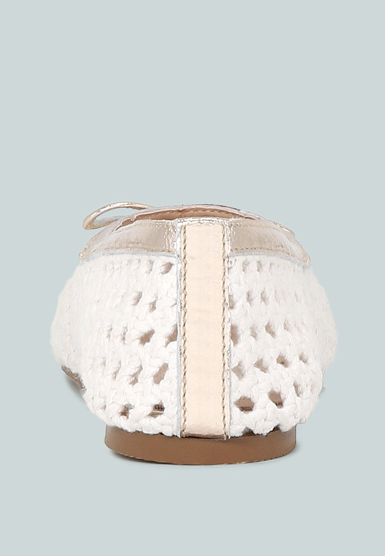 Brionna White Cotton Mesh Flat Ballerinas-White