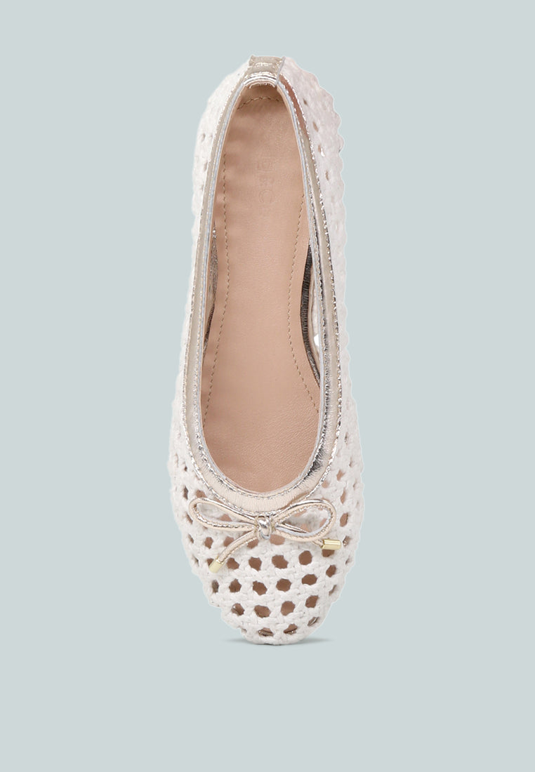 Brionna White Cotton Mesh Flat Ballerinas-White