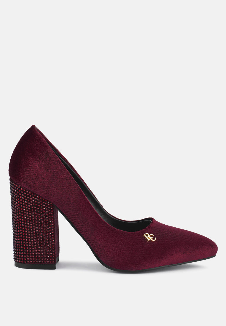 cyber girl burgundy diamante block heeled pumps#color_burgundy