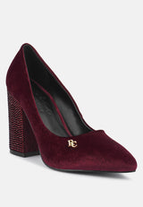 cyber girl burgundy diamante block heeled pumps#color_burgundy
