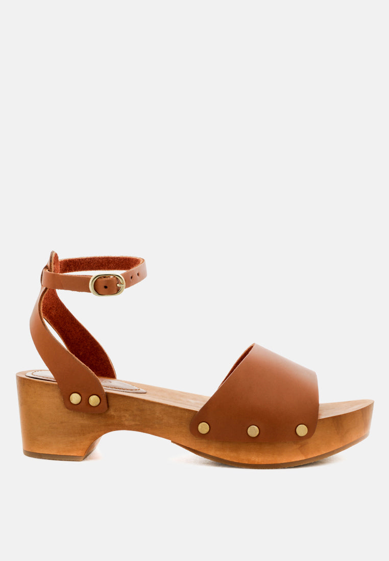 CARA Tan Wooden Clogs-Tan