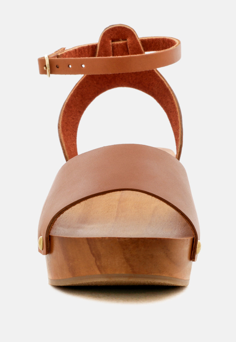 CARA Tan Wooden Clogs-Tan