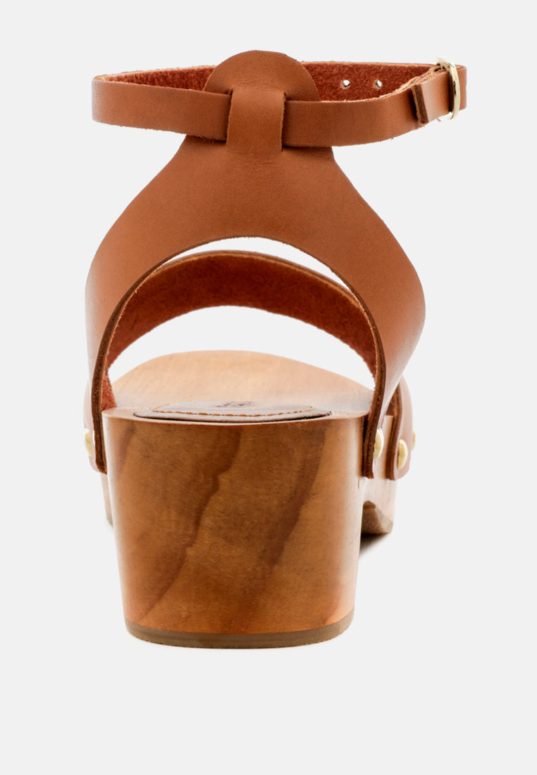 CARA Tan Wooden Clogs-Tan